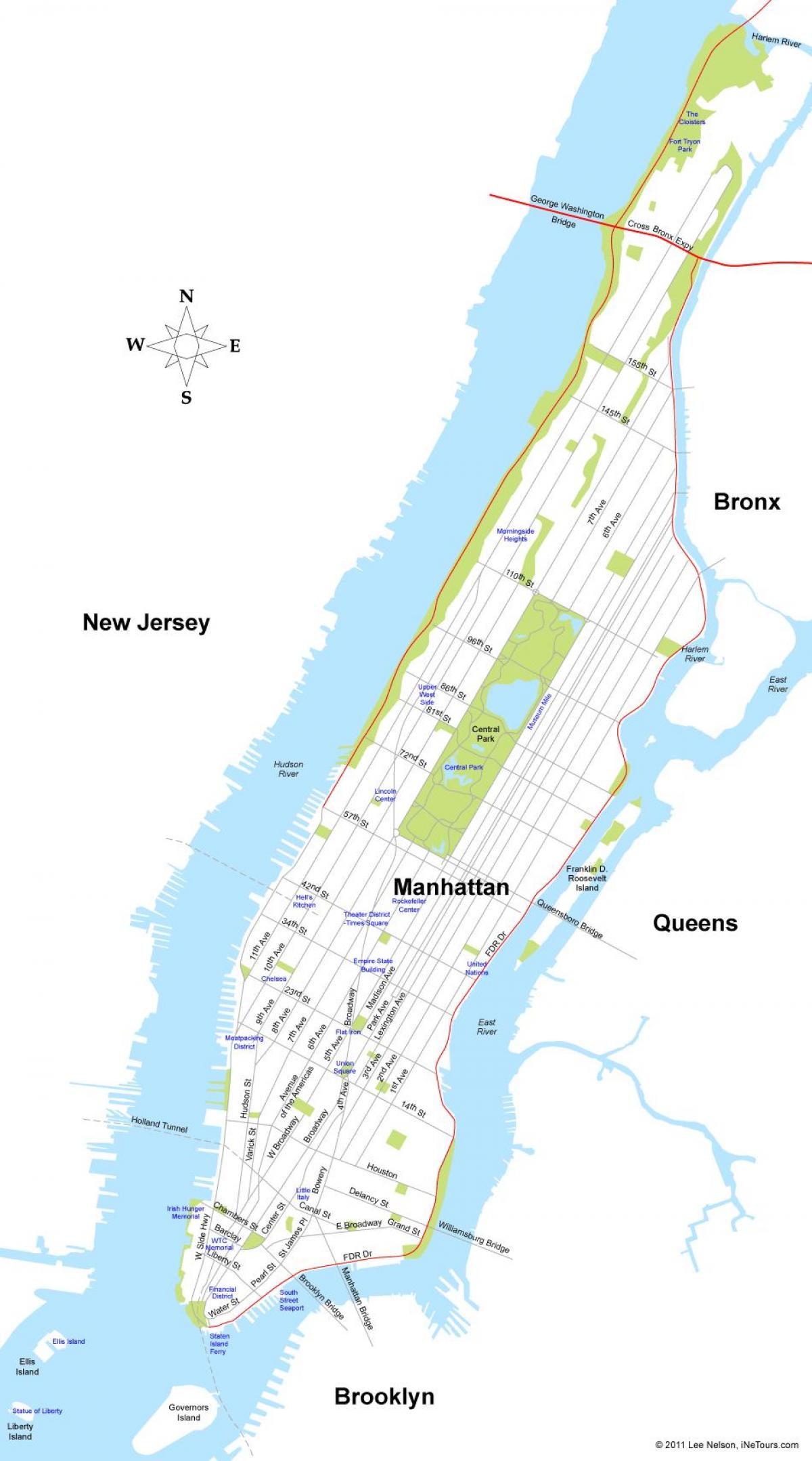 harta insulei Manhattan din New York