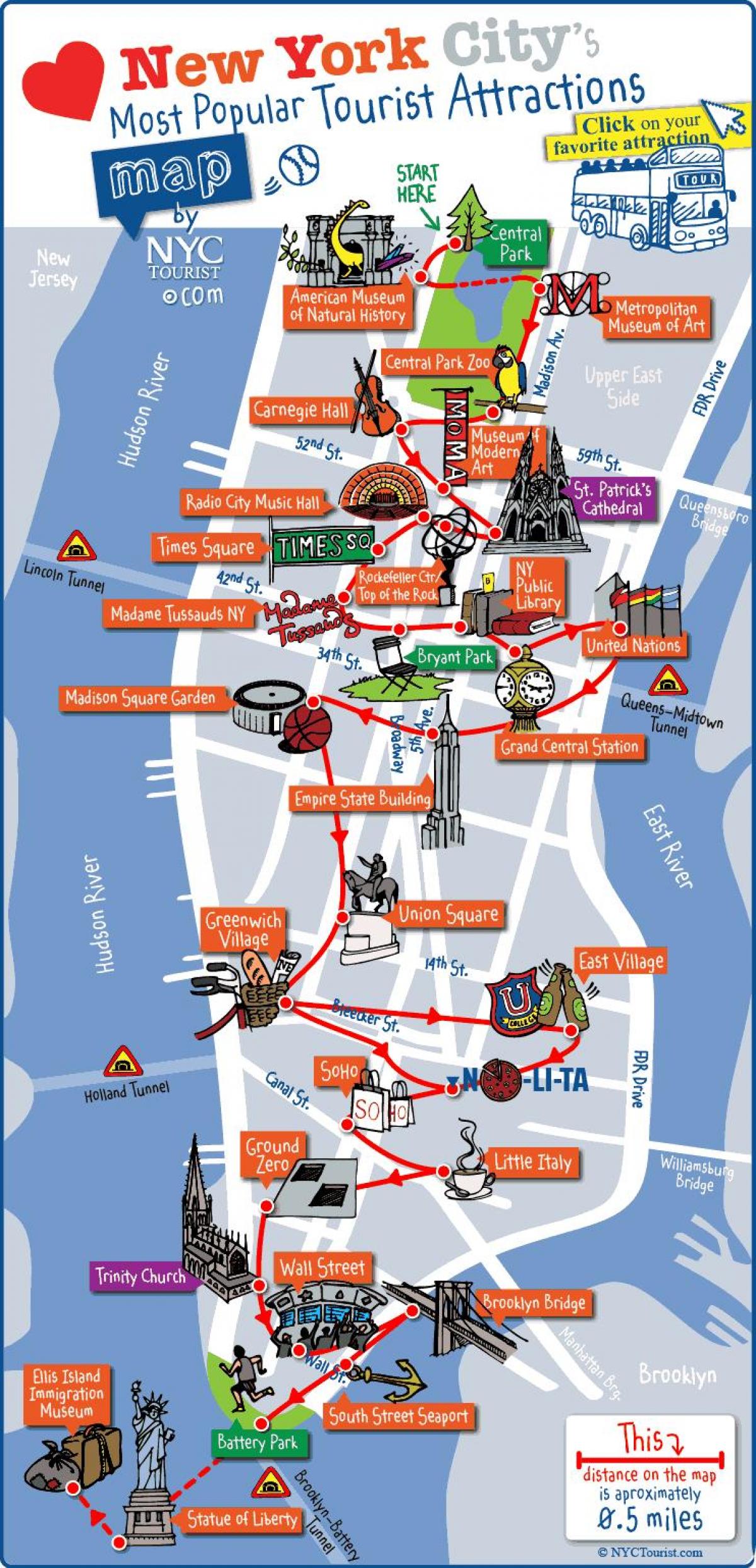 harta din Manhattan, New York atracții