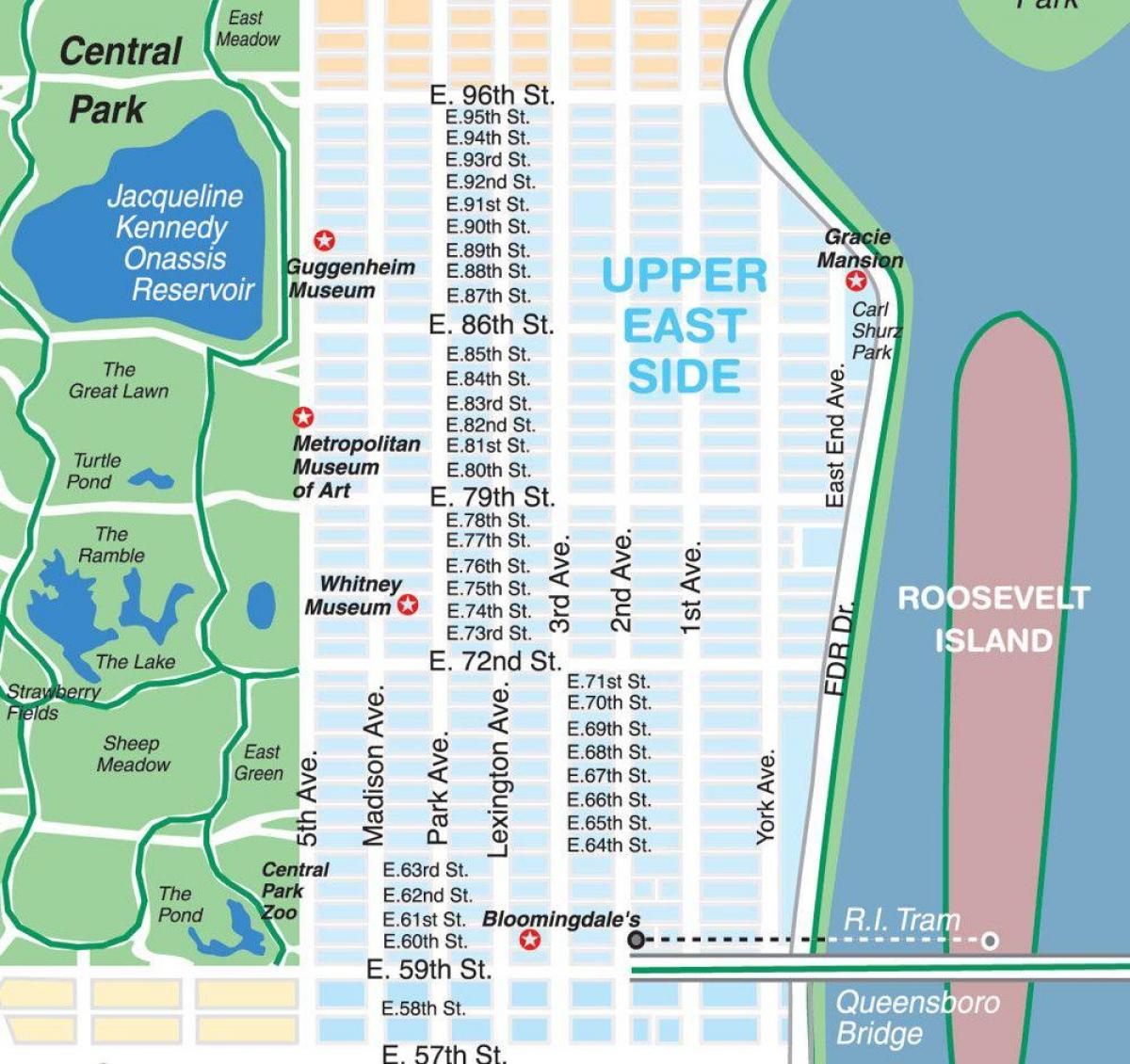 harta upper east side din Manhattan