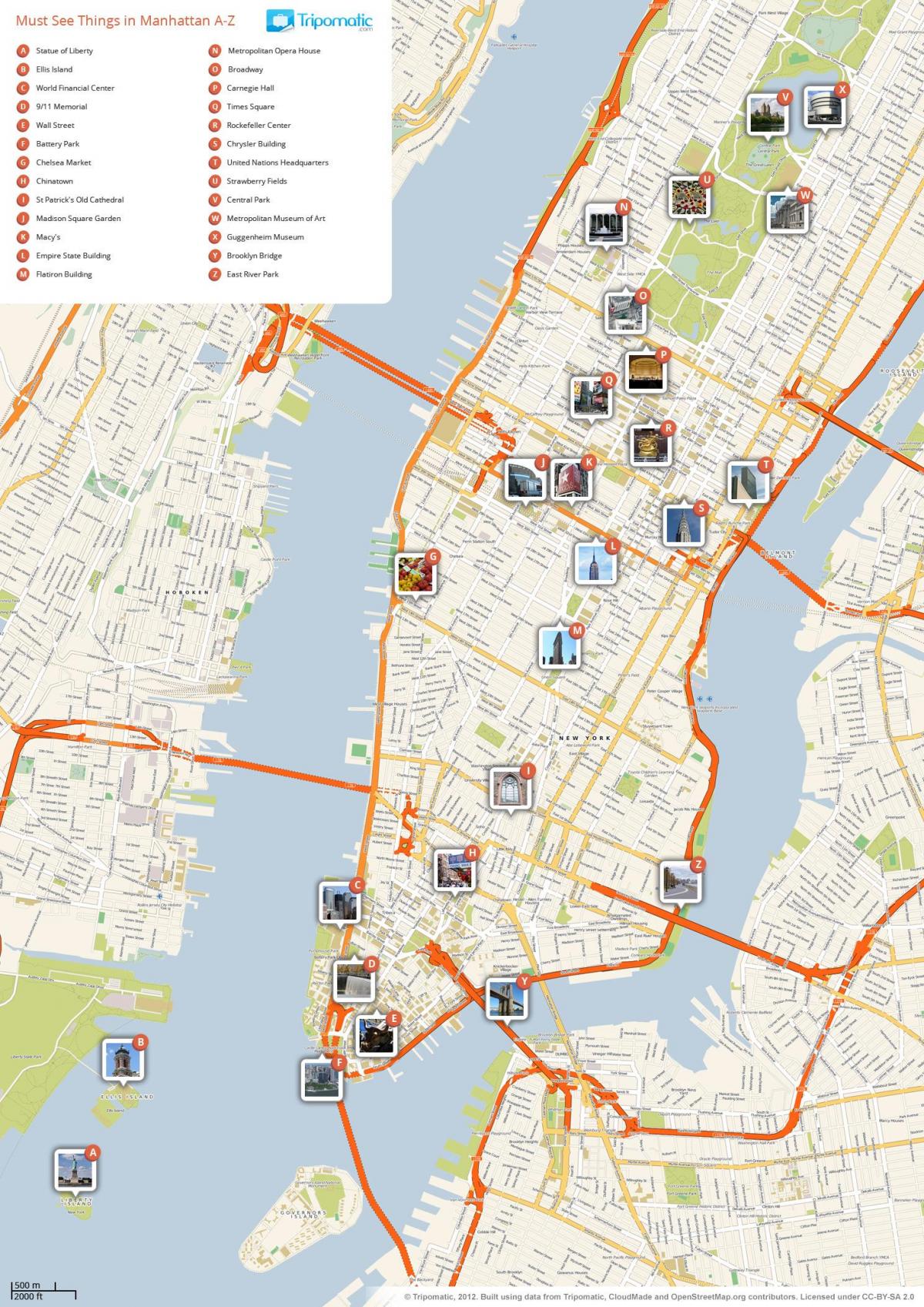 harta Manhattan arată atractii turistice