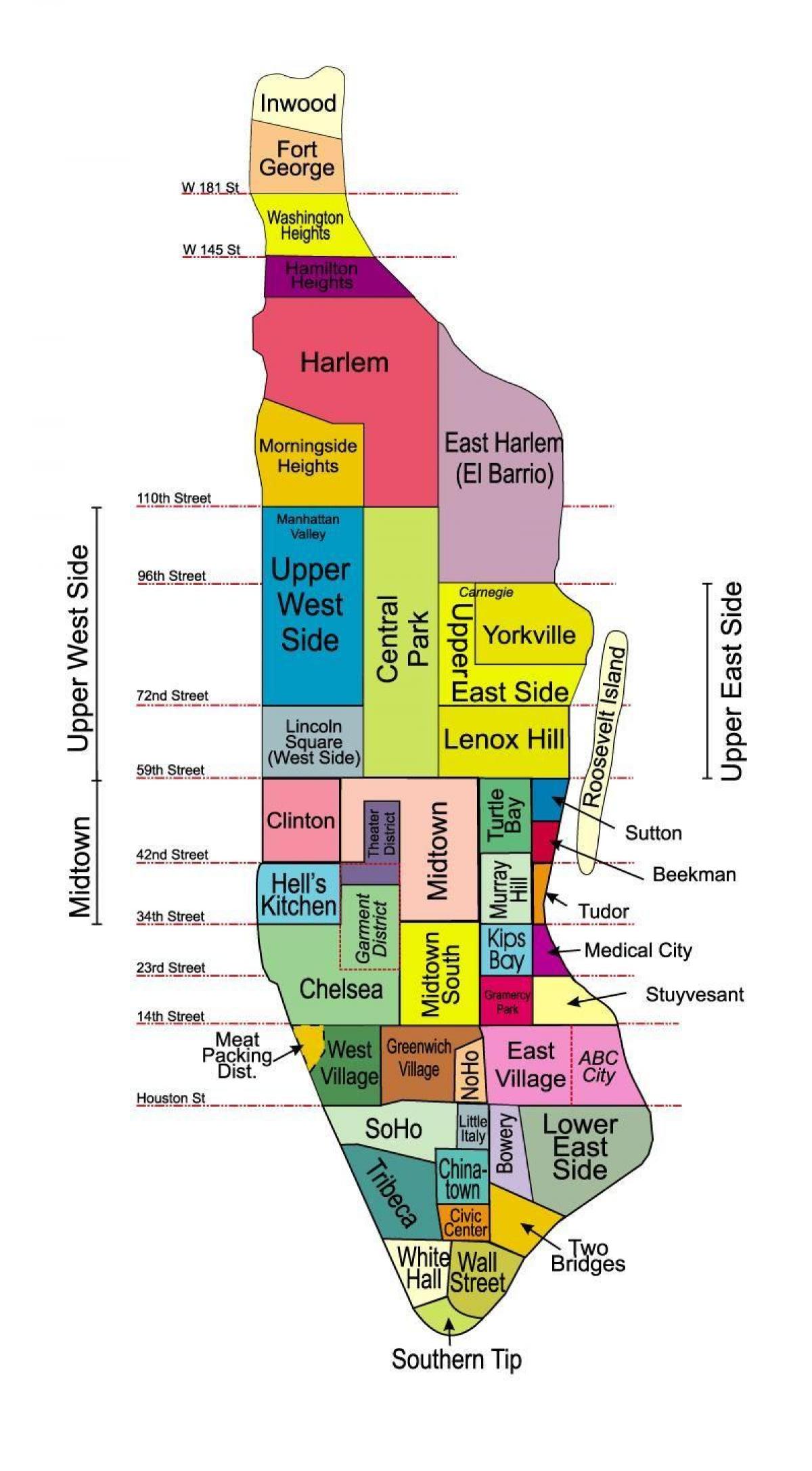 harta cartiere din Manhattan