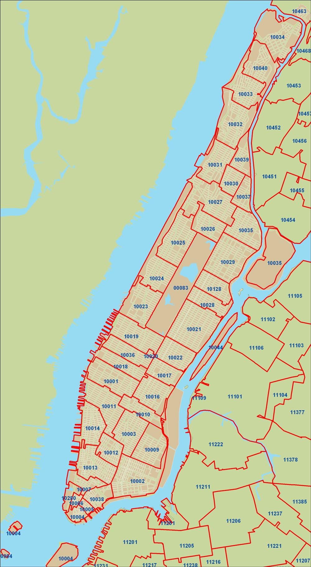 New york zip cod harta Manhattan