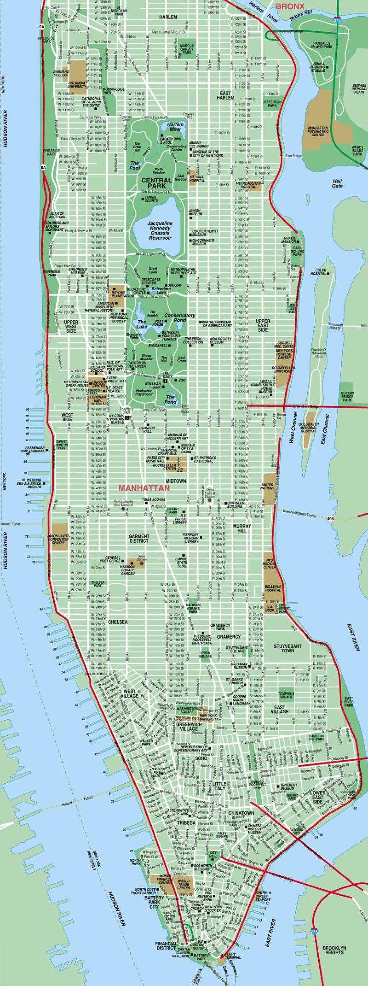harta detaliată a Manhattan-ului
