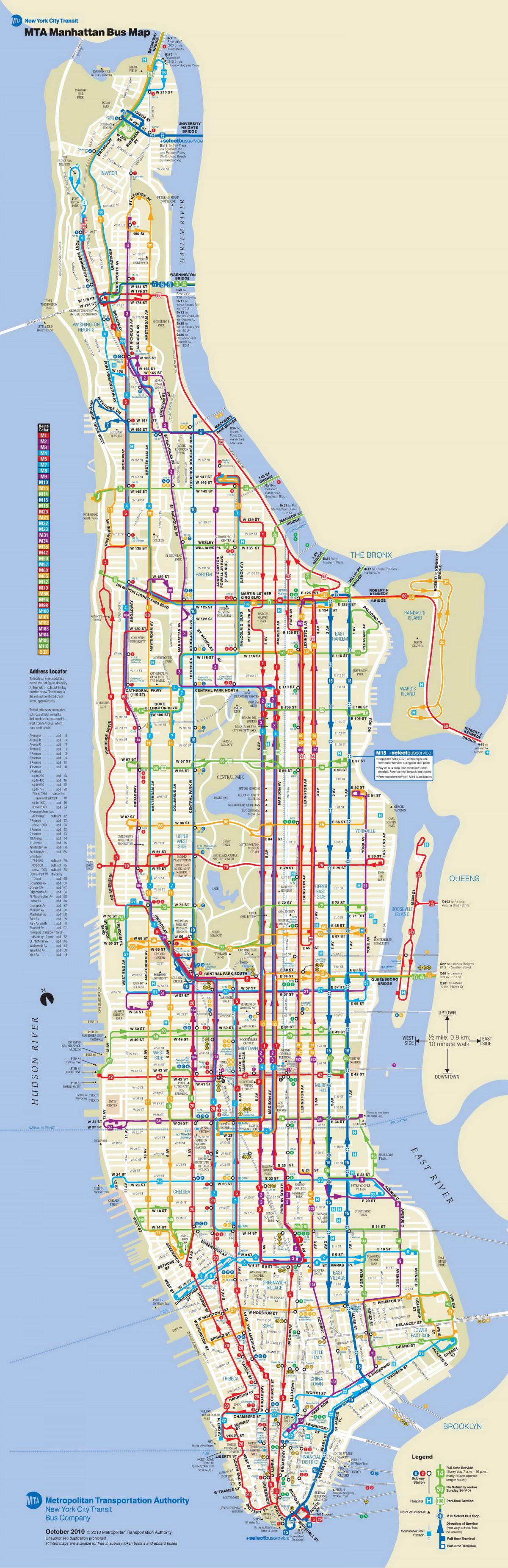 Manhattan autobuz hartă cu opriri