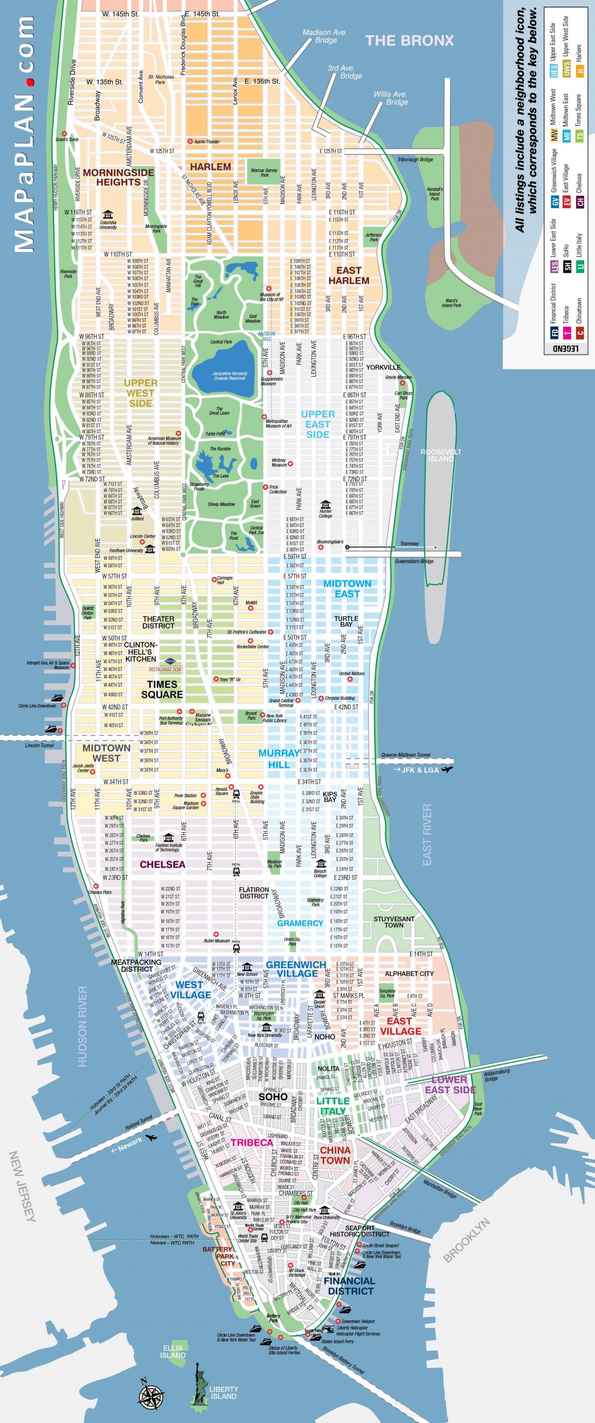 gratuit de tipărit harta din Manhattan, new york